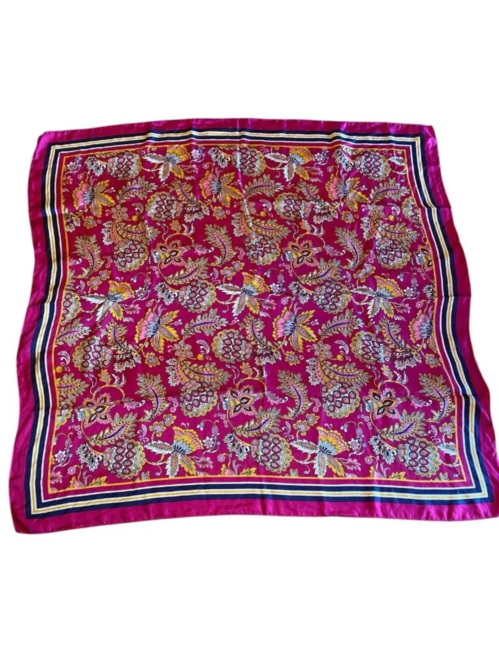 Silk Floral Scarf Purple Multicolor 33x33 Lightweight Square Neck Scarf